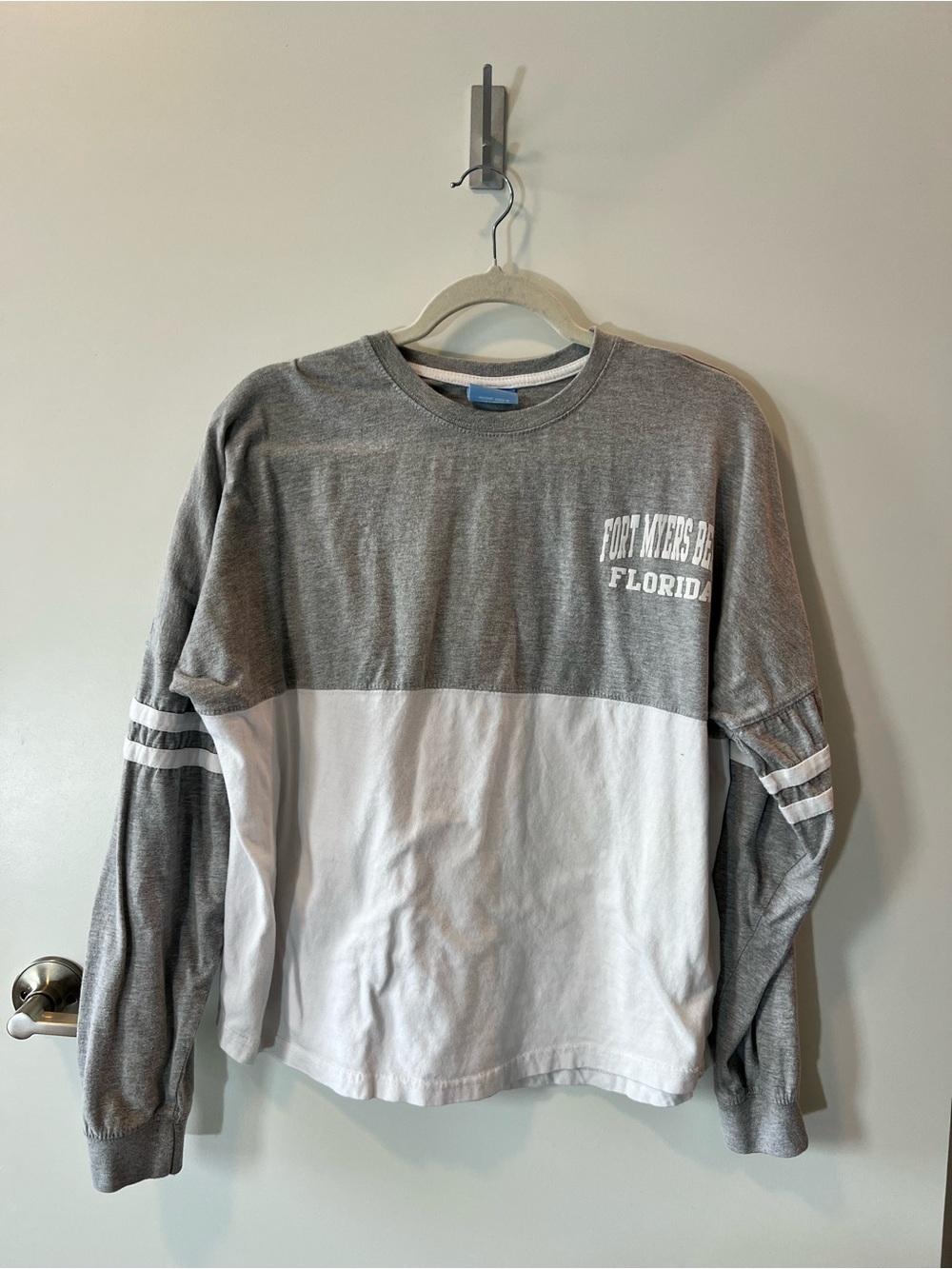 Sky Grey and White Raglan Neck Long Sleeve Tee